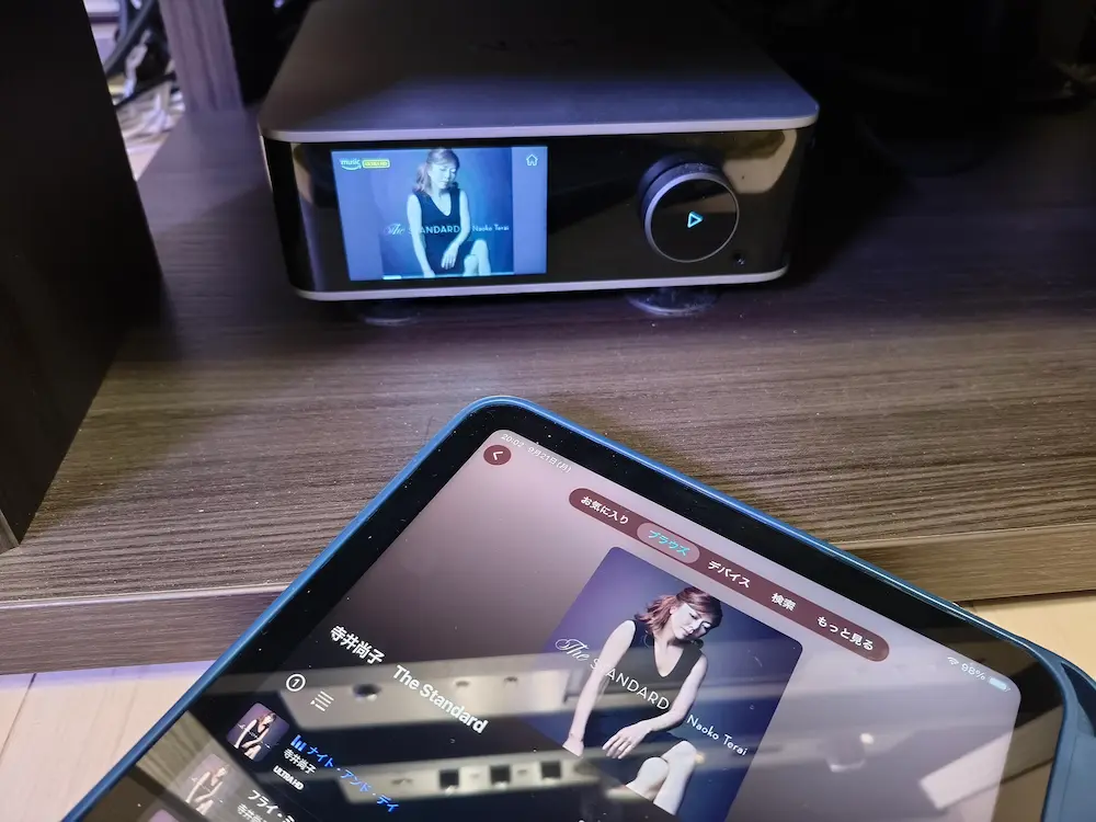 WiiM HomeアプリからAmazon Musicを操作している画面