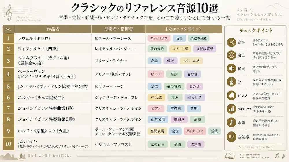 クラシックのリファレンス音源10選とオーディオ試聴ポイント一覧