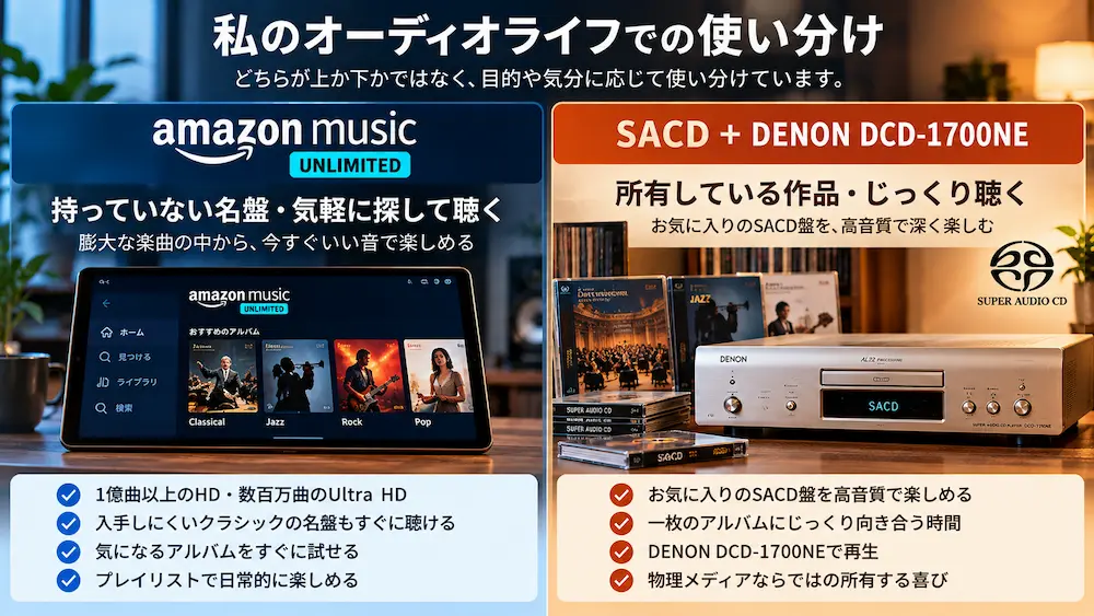 Amazon MusicとSACDを音楽の聴き方によって使い分けている例