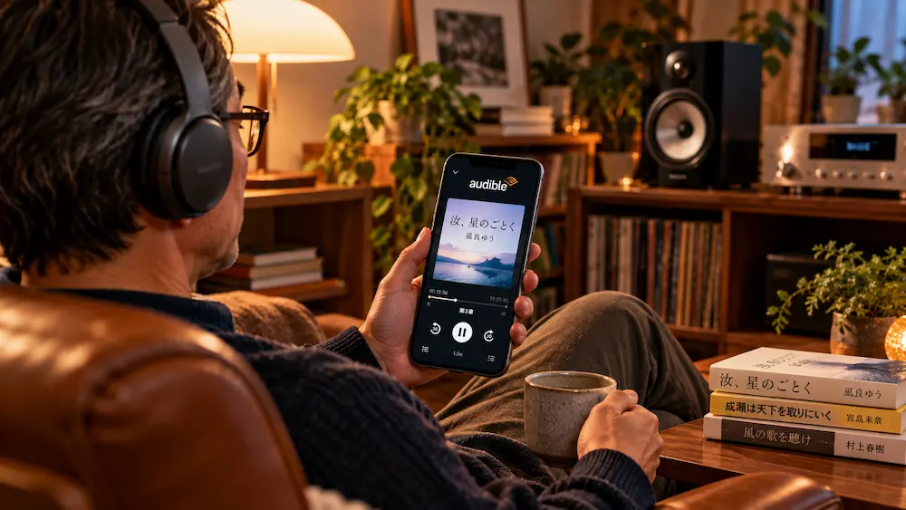 Amazon Music UnlimitedのAudible特典を利用して小説を楽しむイメージ